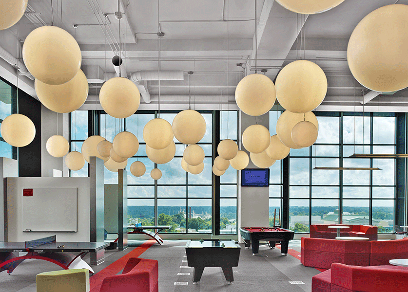 Natural and interior light interplay at the Red Hat headquarters in Raleigh. Photo by Eric Laignel.