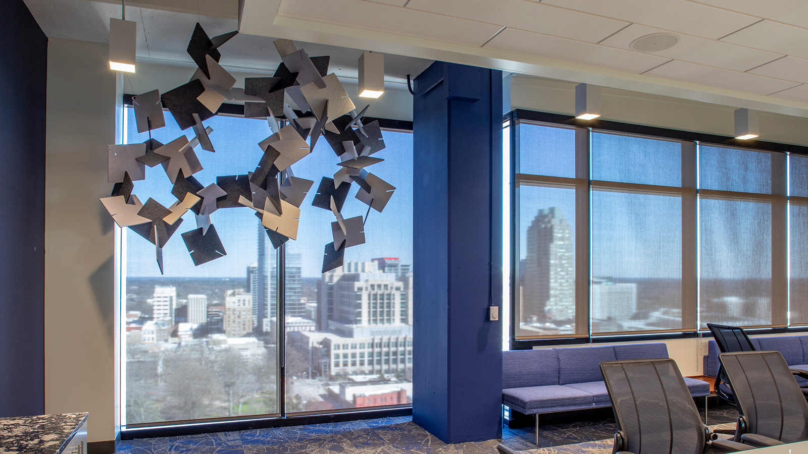 A decorative mobile with acoustic elements in the Arch Insurance headquarters