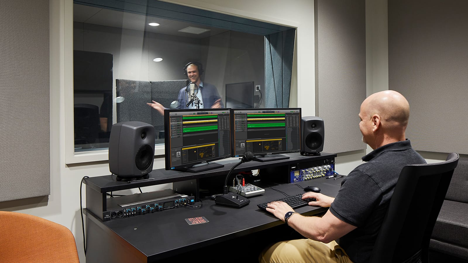 A sound recording studio at the Frontier Development gaming offices.