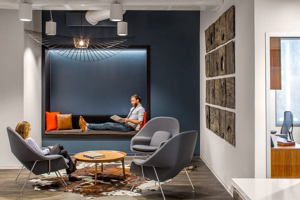 The living room area at Amegy Bank's office. 