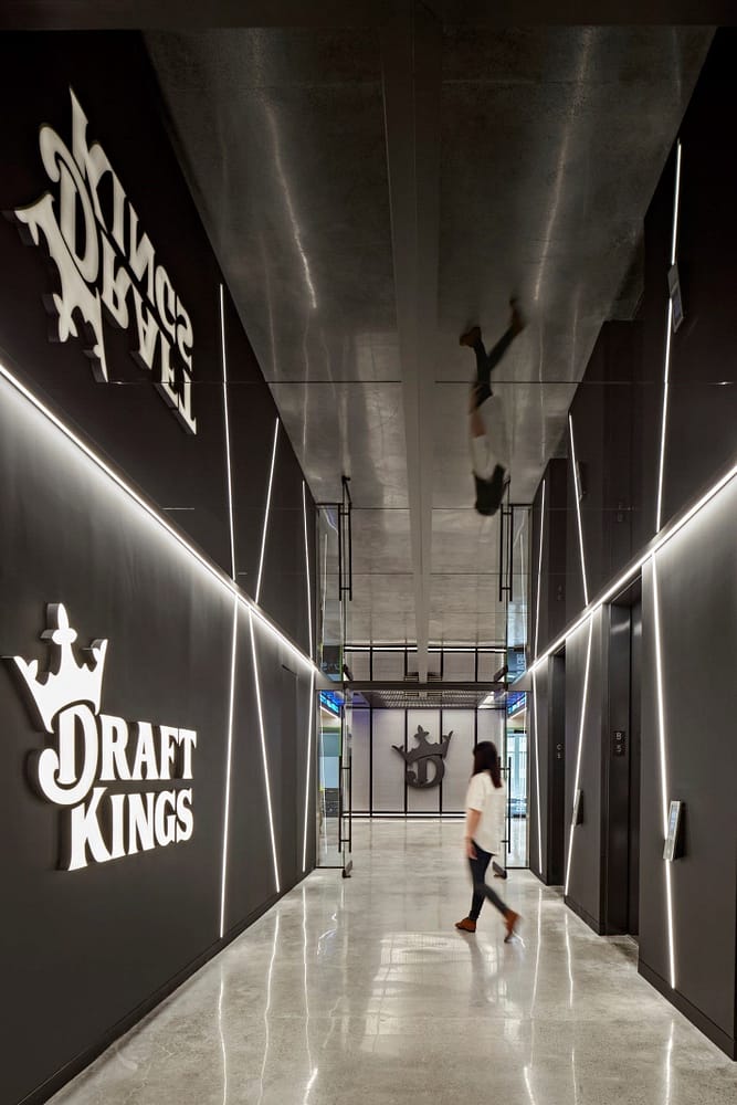 The lobby at DraftKings' Boston headquarters.