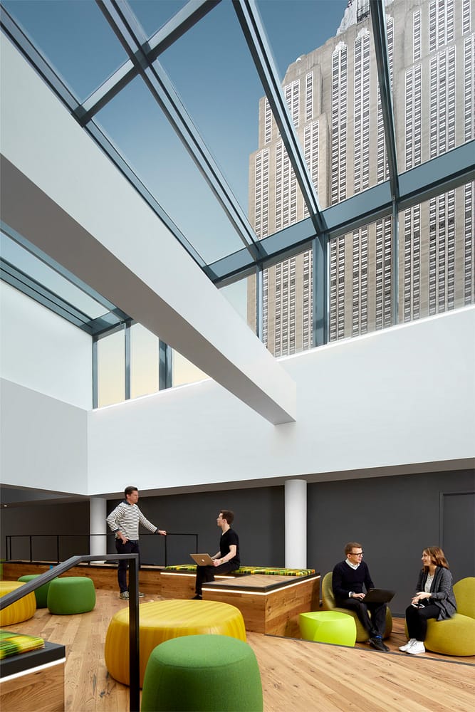 Atrium at the workplace of a New York City tech firm.