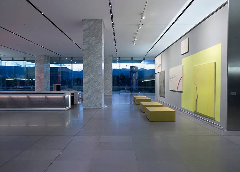 The lobby of the Bancolombia offices in Medellin.