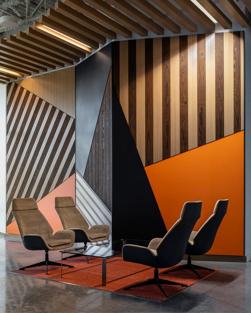 Wooden walls in a casual meeting area