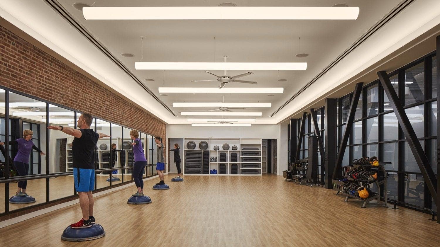 Group fitness room at the fitness and wellness center at Wel at Humana in Louisville, KY