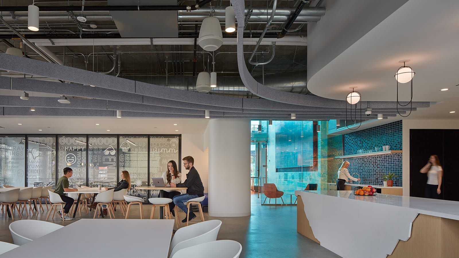 Open work and eating space at Tencent's offices in Los Angeles.