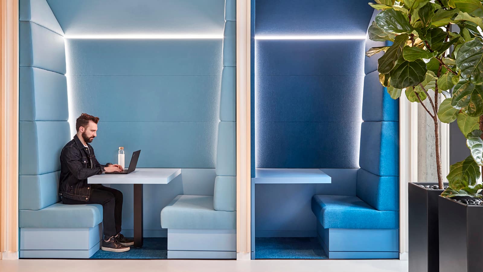 Booth seating at Yext's headquarters